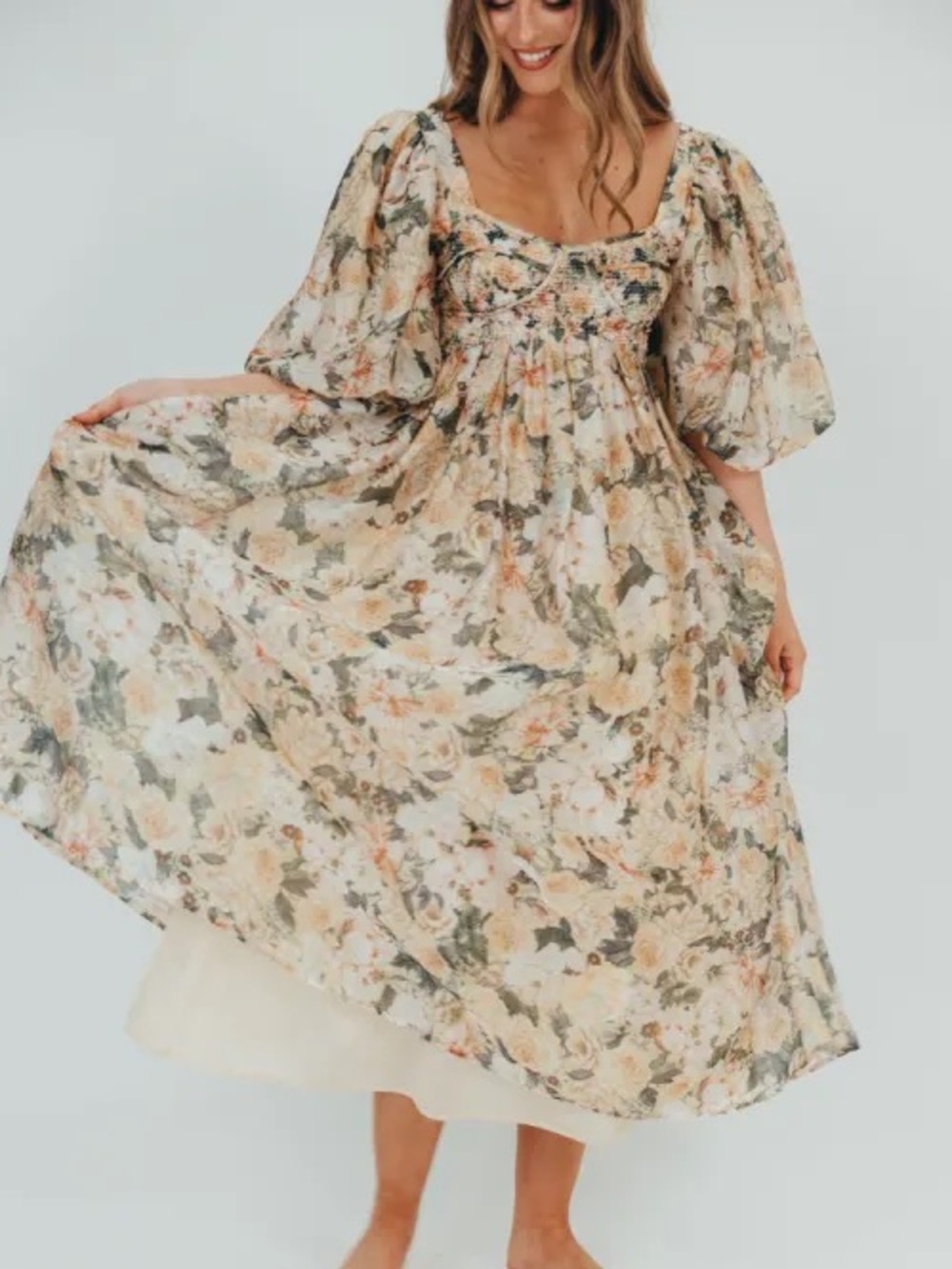 Worth Yellow Floral Maxi Dress with Puff Sleeves - Picture 3 of 9